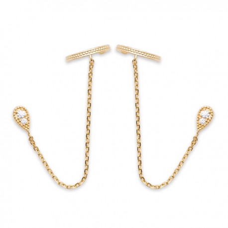 Boucles d'oreilles Plaqué Or 18 carats bagues chainettes gouttes zirconium