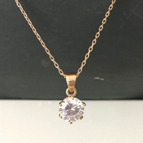 Collier pendentif solitaire zirconium rond griffé en plaqué or 18 carats 