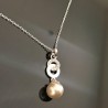 Collier argent 925/000 pendentif anneaux entrelacés perle nacrée sur chaine