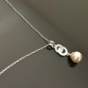 Collier argent 925/000 pendentif anneaux entrelacés perle nacrée sur chaine
