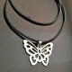 Collier cordon cuir noir pendentif papillon argent massif 925/000