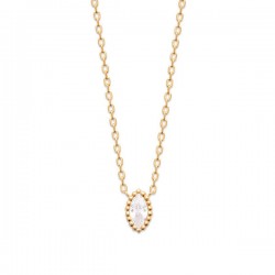 Collier Plaqué Or 18 carats et zirconium pendentif ovale effet perlé