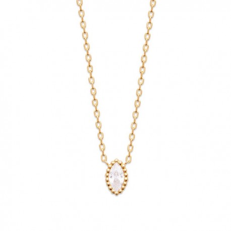Collier Plaqué Or 18 carats et zirconium pendentif ovale effet perlé