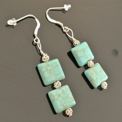 Boucles d'oreilles argent 925/000 pierres turquoises naturelles