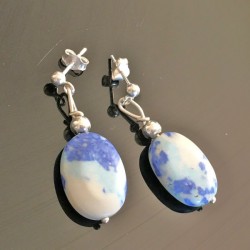 Boucles d'oreilles argent 925/000 pendantes pierre naturelle sodalite bleue