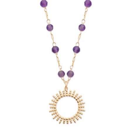 Collier Plaqué Or 18 carats soleil pierres naturelles amethyste