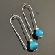 Boucles d'oreilles grands crochets argent 925 pierre agate bleue chamarrée