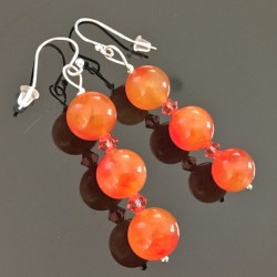 Boucles d'oreilles argent 925/000 pendantes pierres kunzite orange sanguine