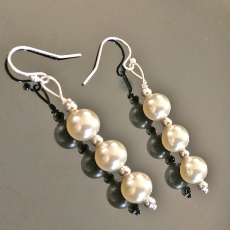 Boucles d'oreilles argent 925/000 perles nacrée crème cristal Autrichien