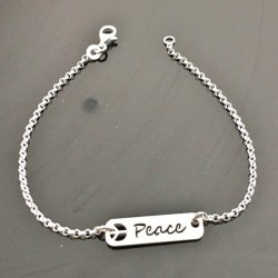 Bracelet peace argent massif 925/000 plaque ajourée