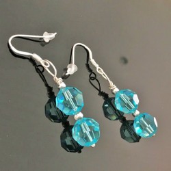 Boucles d'oreilles argent 925/000 pendantes perles cristal turquoise