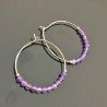 Boucles d'oreilles créoles plaqué or 18 carats pierres améthystes naturelles