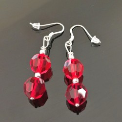 Boucles d'oreilles argent 925/000 pendantes perles cristal siam et rubis