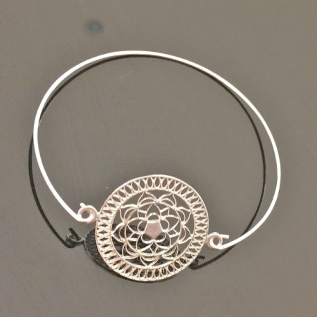 Bracelet jonc argent 925/000 mandalas rosace Bijou tendance