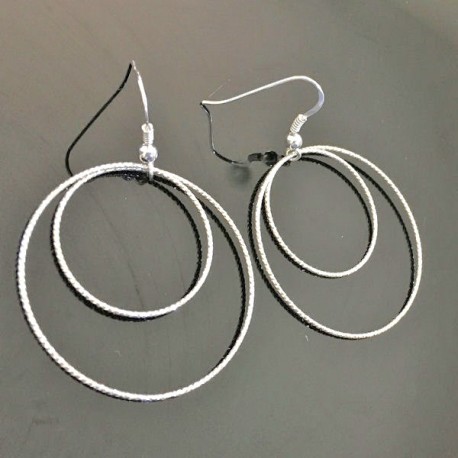 Boucles d'oreilles argent 925/000 pendants anneaux ciselés cercles 4 cm