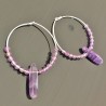 Boucles d'oreilles créoles argent 925 perles et pierres améthystes naturelles