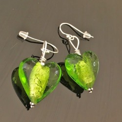 Boucles d'oreilles argent 925/000 coeurs en verre de Murano ton vert