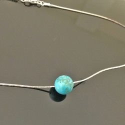 Collier ras de cou argent 925 turquoise naturelle sur fine chaine serpentine