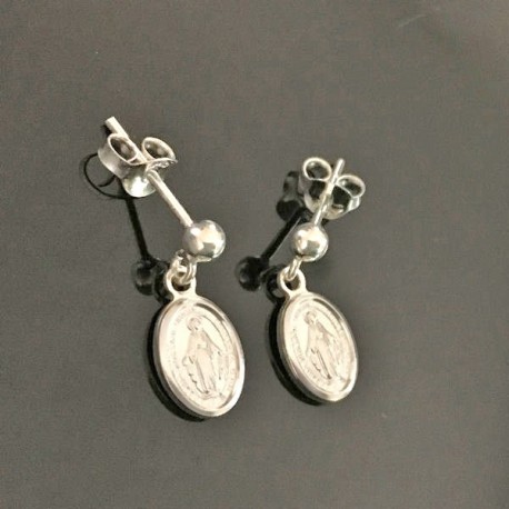 Boucles d'oreilles vierge marie argent 925/000 médailles miraculeuses 