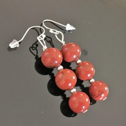 Boucles d'oreilles argent 925/000 pendantes pierres jaspe rouge