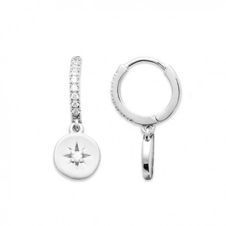 Boucles d'oreilles créoles pendants etoiles argent 925/000 et zirconium