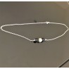 Collier ras de cou argent massif 925/000 pierres naturelles noires et blanche