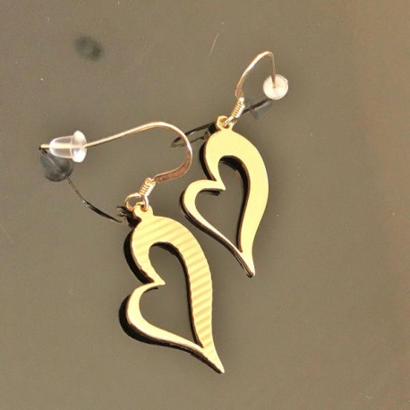 Boucles d'oreilles Plaqué Or 18 carats pendantes coeurs ajourés