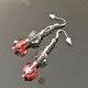 BBoucles d'oreilles argent 925/000 perles cristal rouge magma et noir diamant