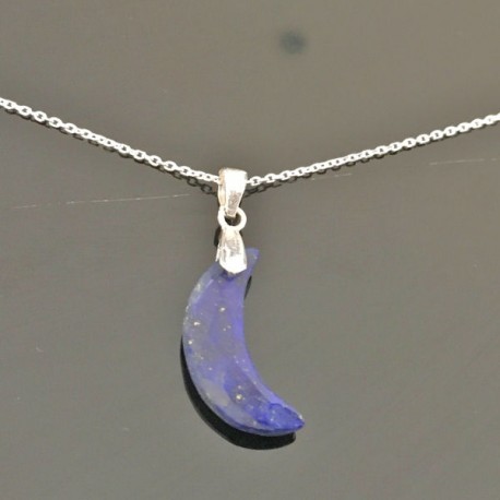 Collier argent 925/000 pendentif demi lune lapis lazuli Bijou nature