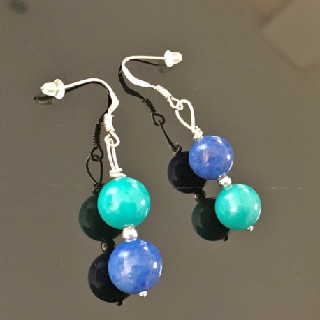 Boucles d'oreilles argent 925/000 pierres naturelles turquoise et bleu roi