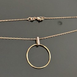 Collier pendentif anneau plaqué or 18 carats et zirconium 