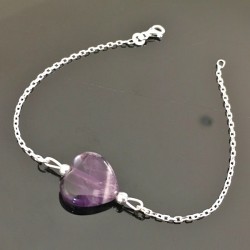 Bracelet argent massif 925/000 coeur amethyste pierre naturelle