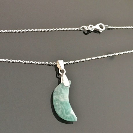 Collier argent 925/000 pendentif demi lune pierre amazonite naturelle 