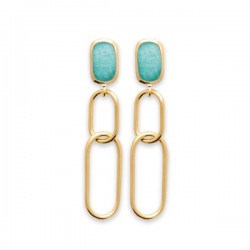 Boucles d'oreilles Plaqué Or 18 carats maillons de chaine pierre amazonite