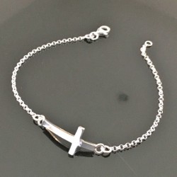 Bracelet croix courbée en argent massif 925/000 longueur 18 cm