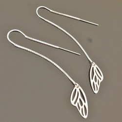 Boucles d'oreilles en argent 925/000 double chainettes ailes ajourées