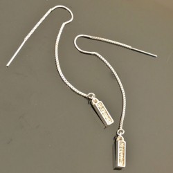 Boucles d'oreilles en argent 925/000 double chainettes barres strass cristal