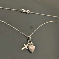 Collier en argent 925/000 pendentif duo croix coeur sur fine chaine 