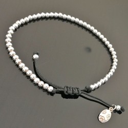 Bracelet perles argent 925/000 cordon noir ajustable