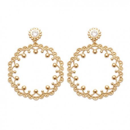 Boucles d'oreilles Plaqué Or 18 carats pendantes style dentelle