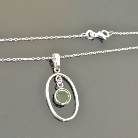 Collier argent 925/000 pendentif cristal vert péridot sur fine chaine