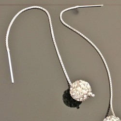 Longues boucles d'oreilles chainettes argent 925/000 perles strass cristal
