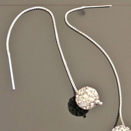 Longues boucles d'oreilles chainettes argent 925/000 perles strass cristal