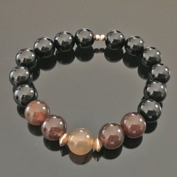 Bracelet agate noire - Bijou pierres naturelles et plaqué or taille élastique