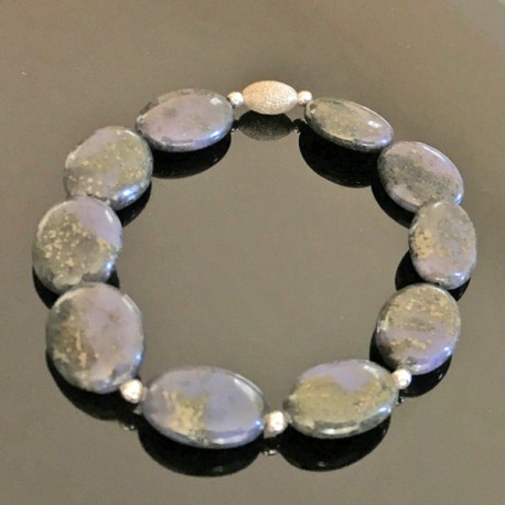 Bracelet jaspe bleu nuit - bijou pierres naturelles et argent 925/000