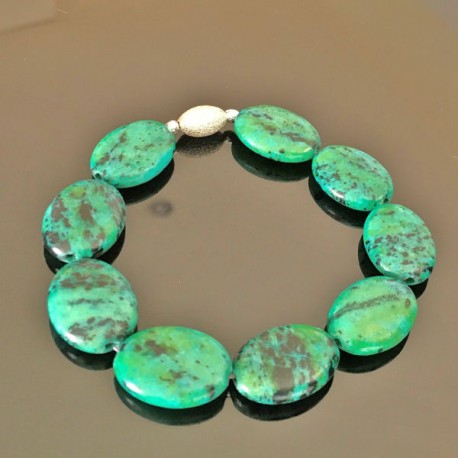 Bracelet chrysocolle - bijou pierres naturelles et argent 925 taille élastique