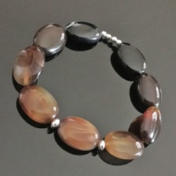 Bracelet agate noire - bijou pierres naturelles et argent 925 taille élastique