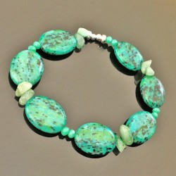 Bracelet chrysocolle aventurine- bijou pierres naturelles et argent 925/000