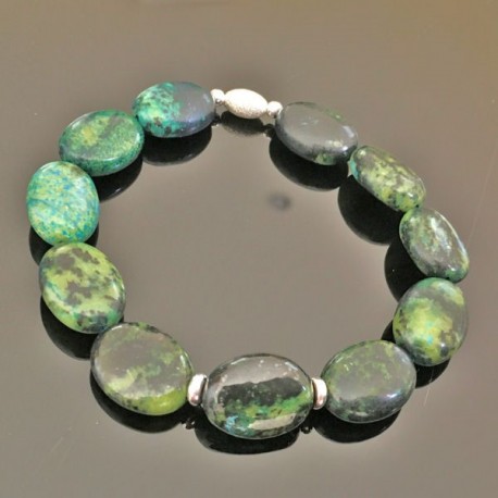 Bracelet agate vert mousse- bijou pierres naturelles et argent 925/000 