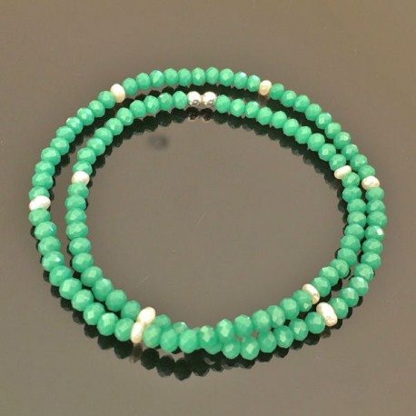 Bracelet perles de culture - cristal vert et argent 925/000 taille élastique